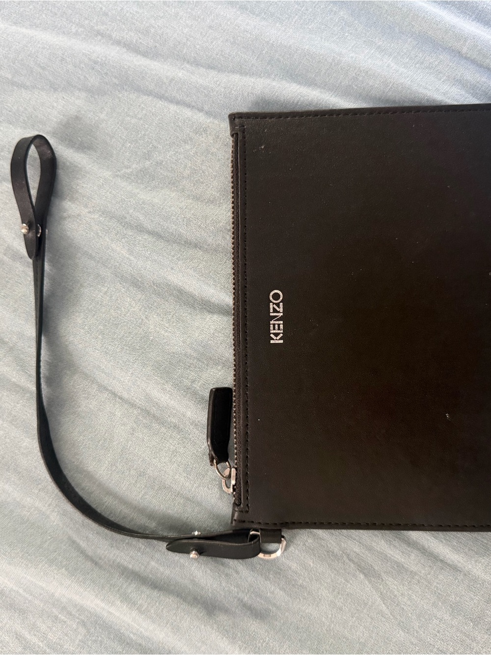 Kenzo Black Leather Wristlet Clutch with Detachable Strap
